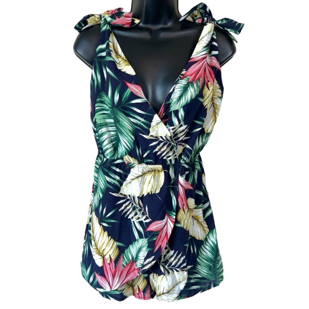 Superdown Penelope Palm Front Wrap Romper